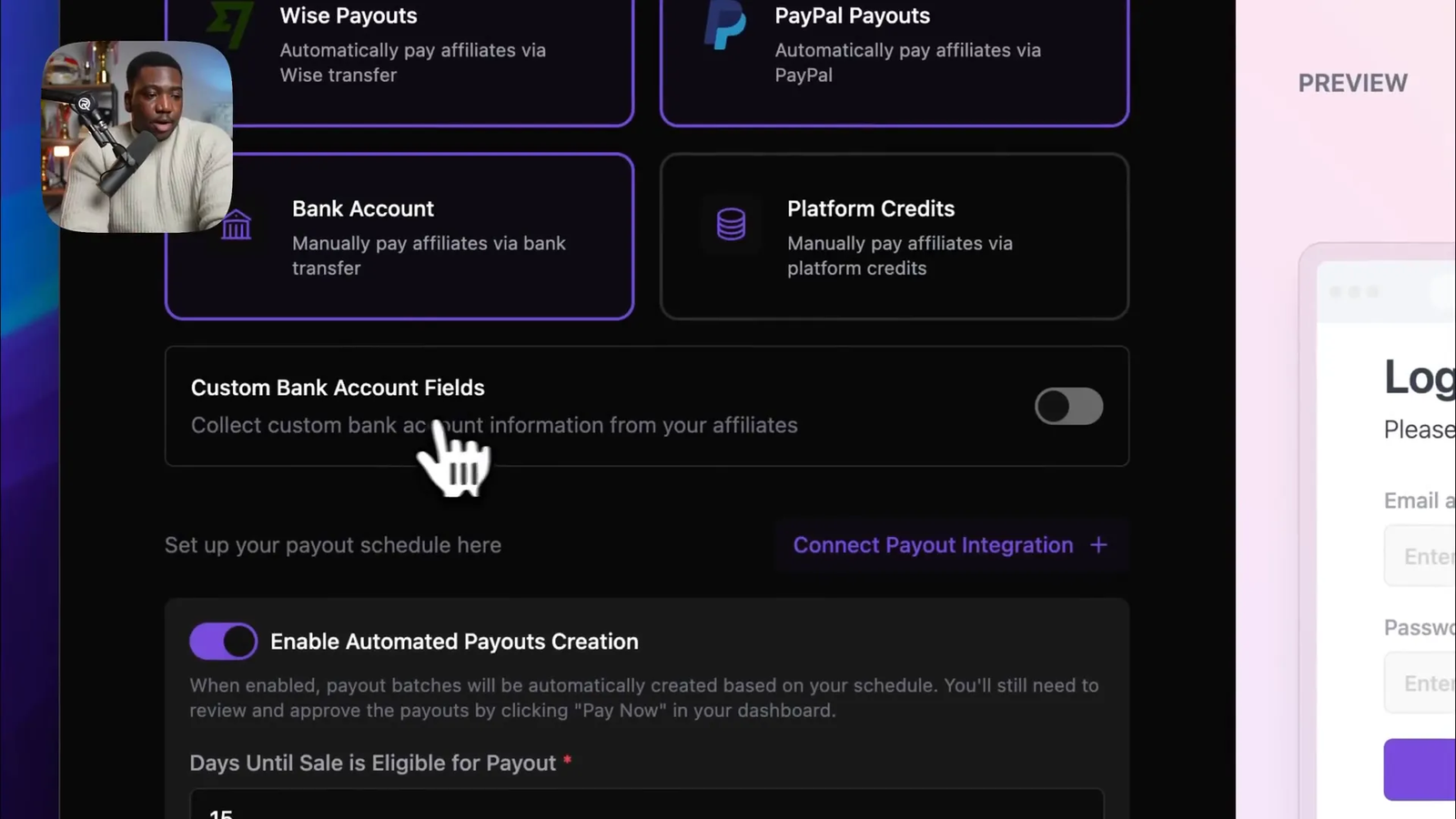 Payout setup and management in PushLap Growth