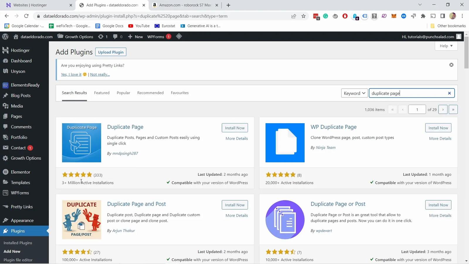 WordPress plugin search for Duplicate Page plugin