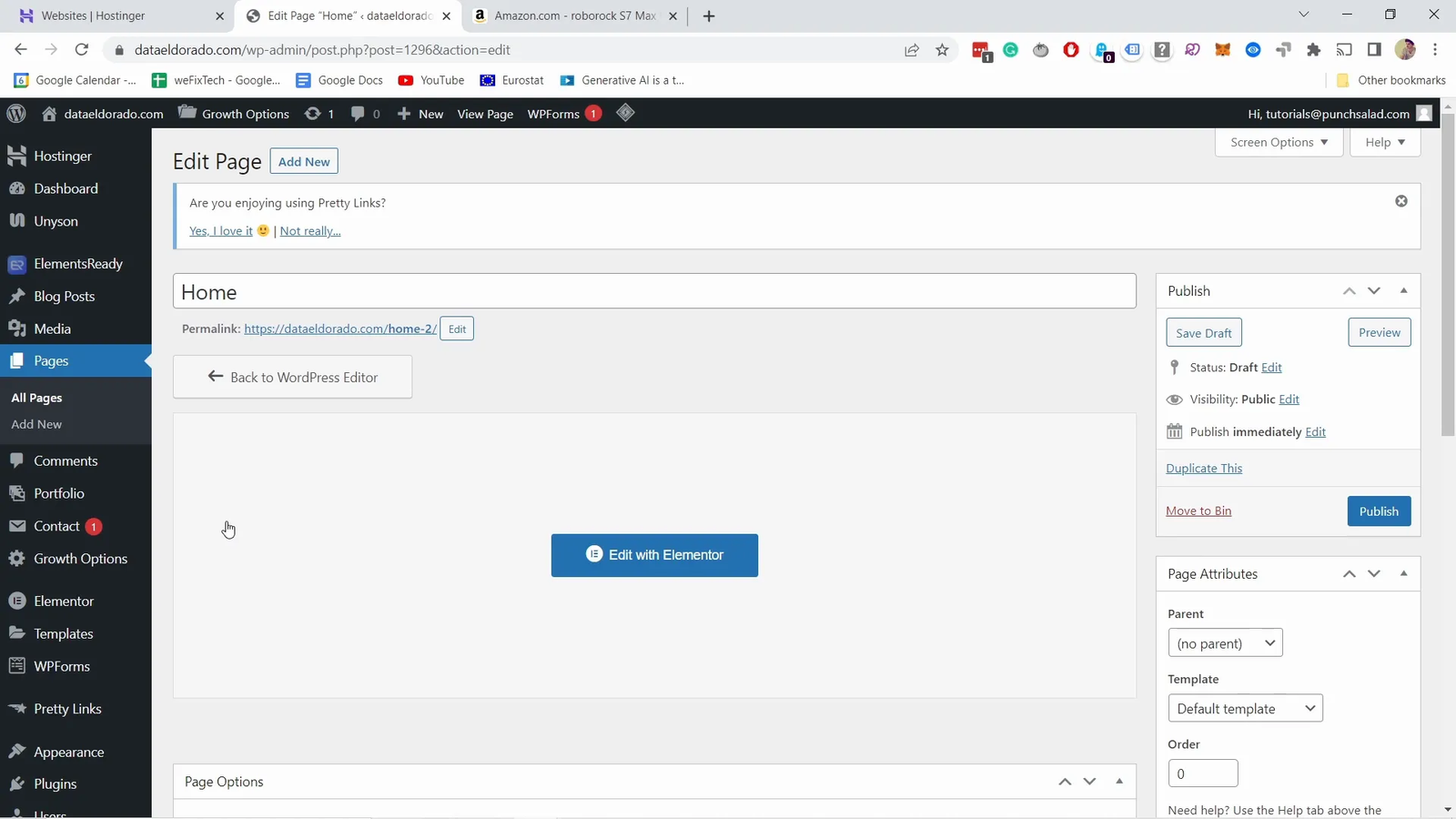 Editing duplicated page with Elementor