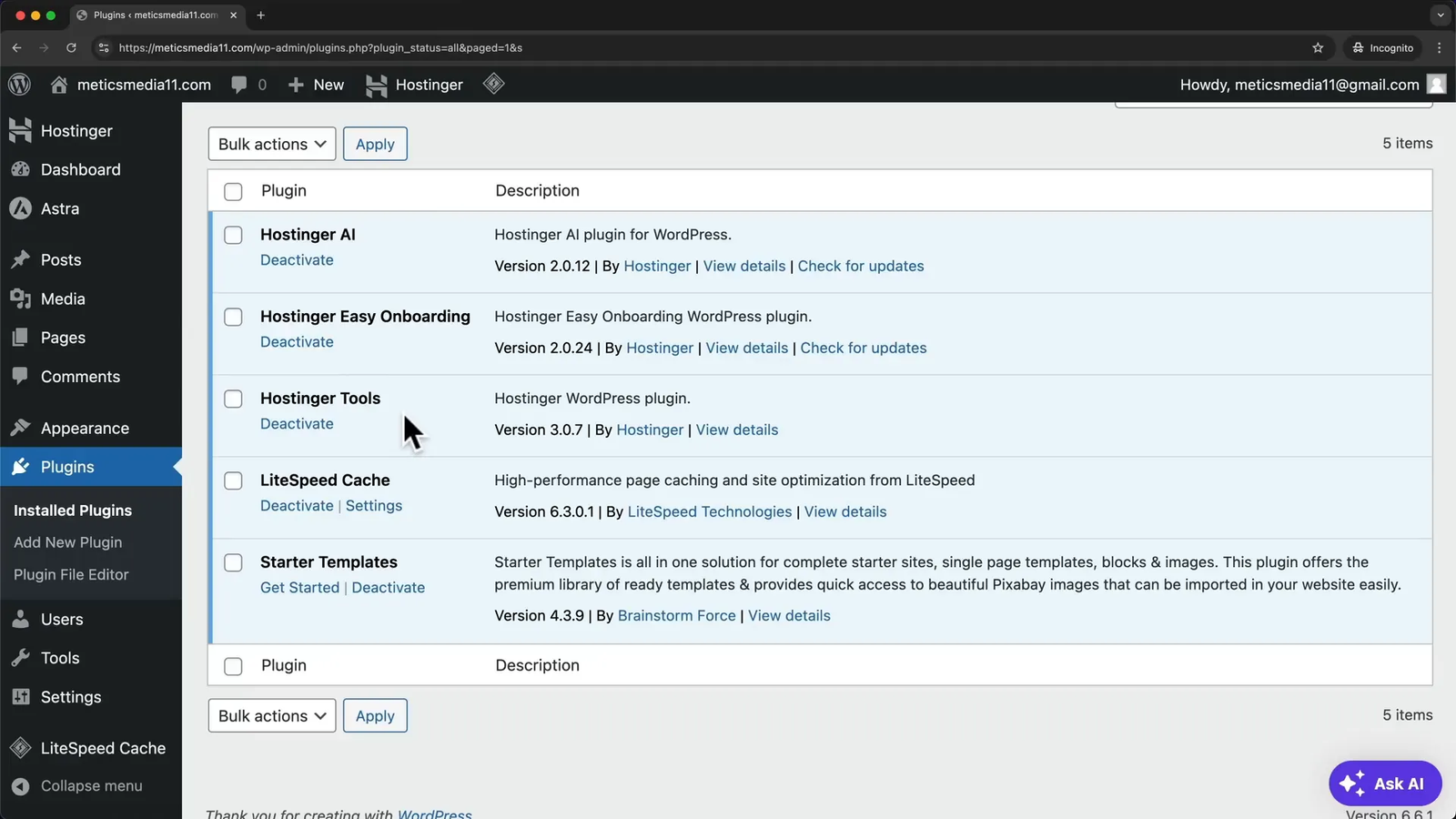 Starter Templates plugin installed