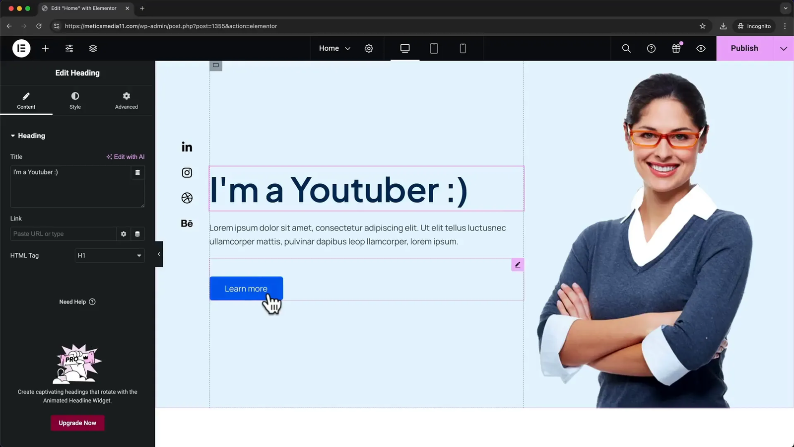 Editing text and buttons in Elementor