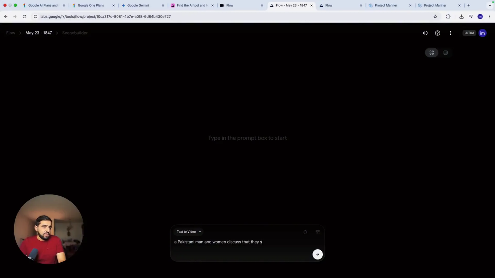 Text to video prompt input on Google Flow platform