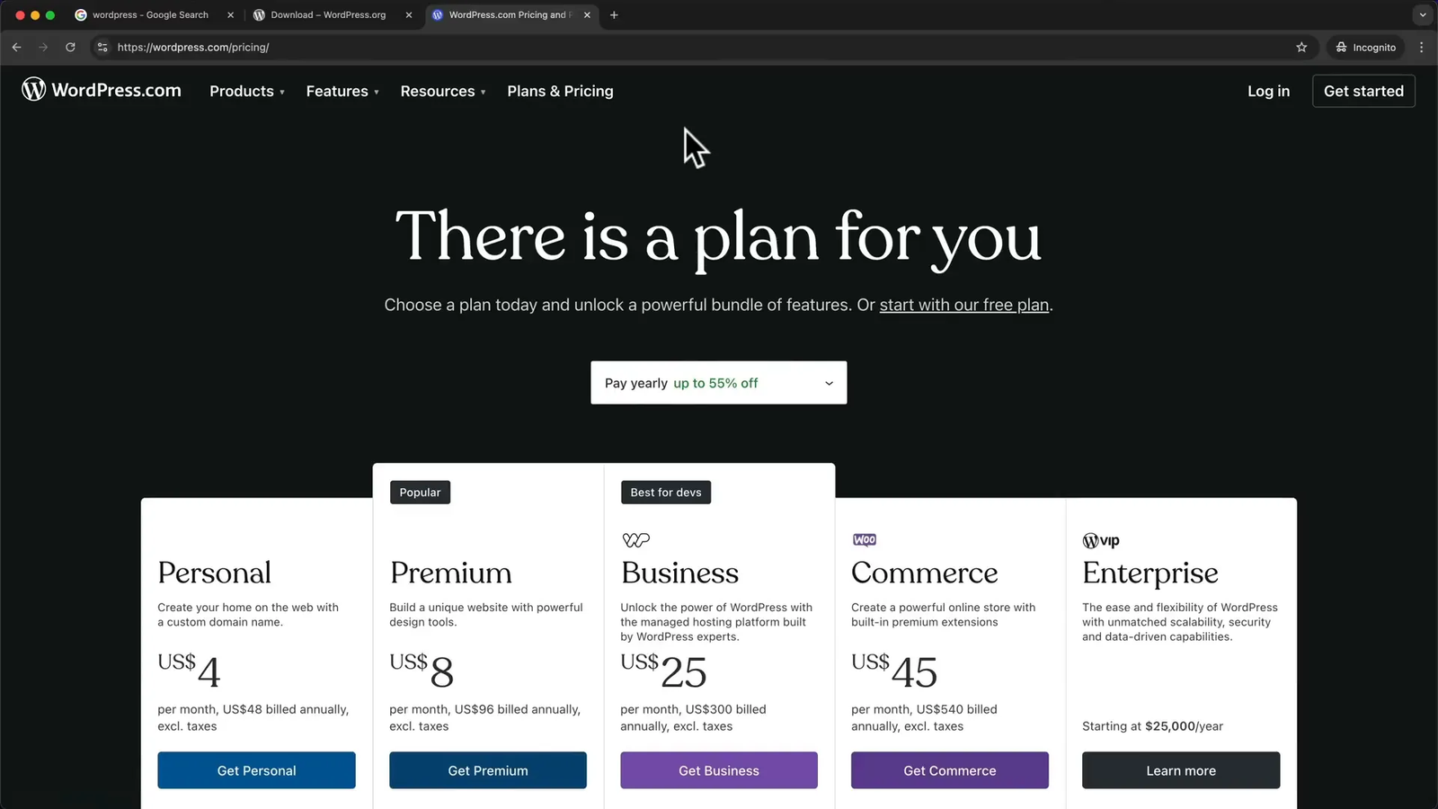 WordPress.com plans and pricing overview