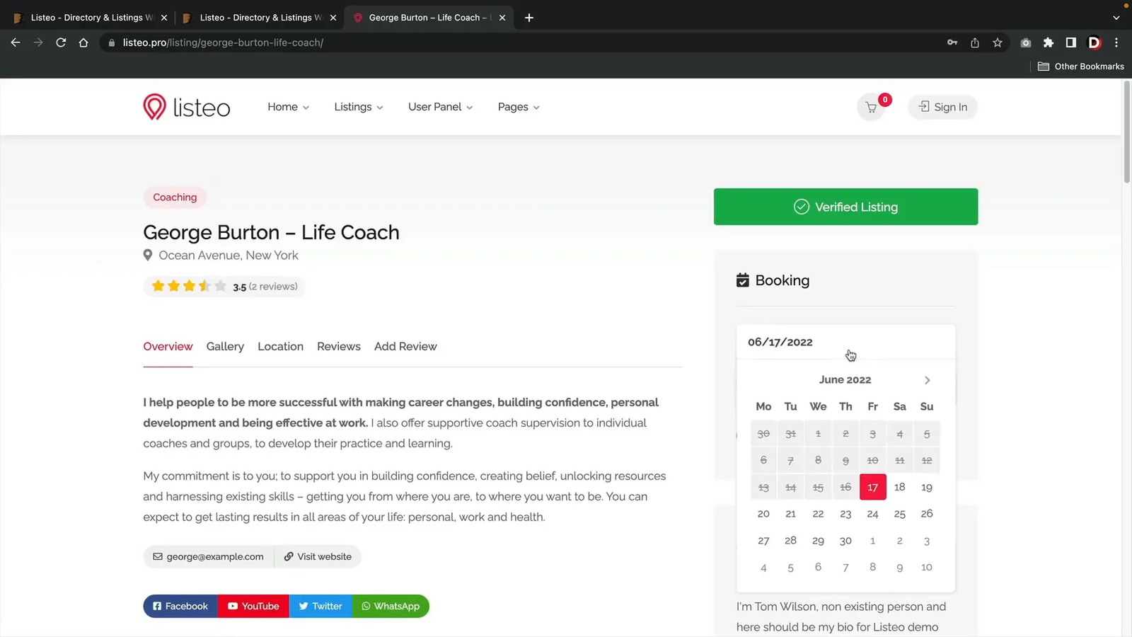 Listio theme multi-vendor booking platform interface