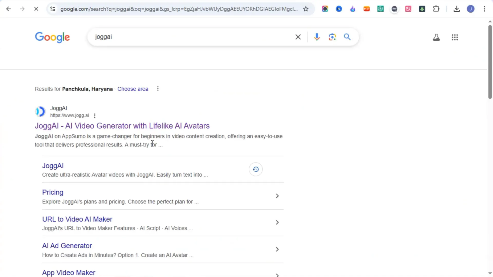 Searching for JoggAI website on browser