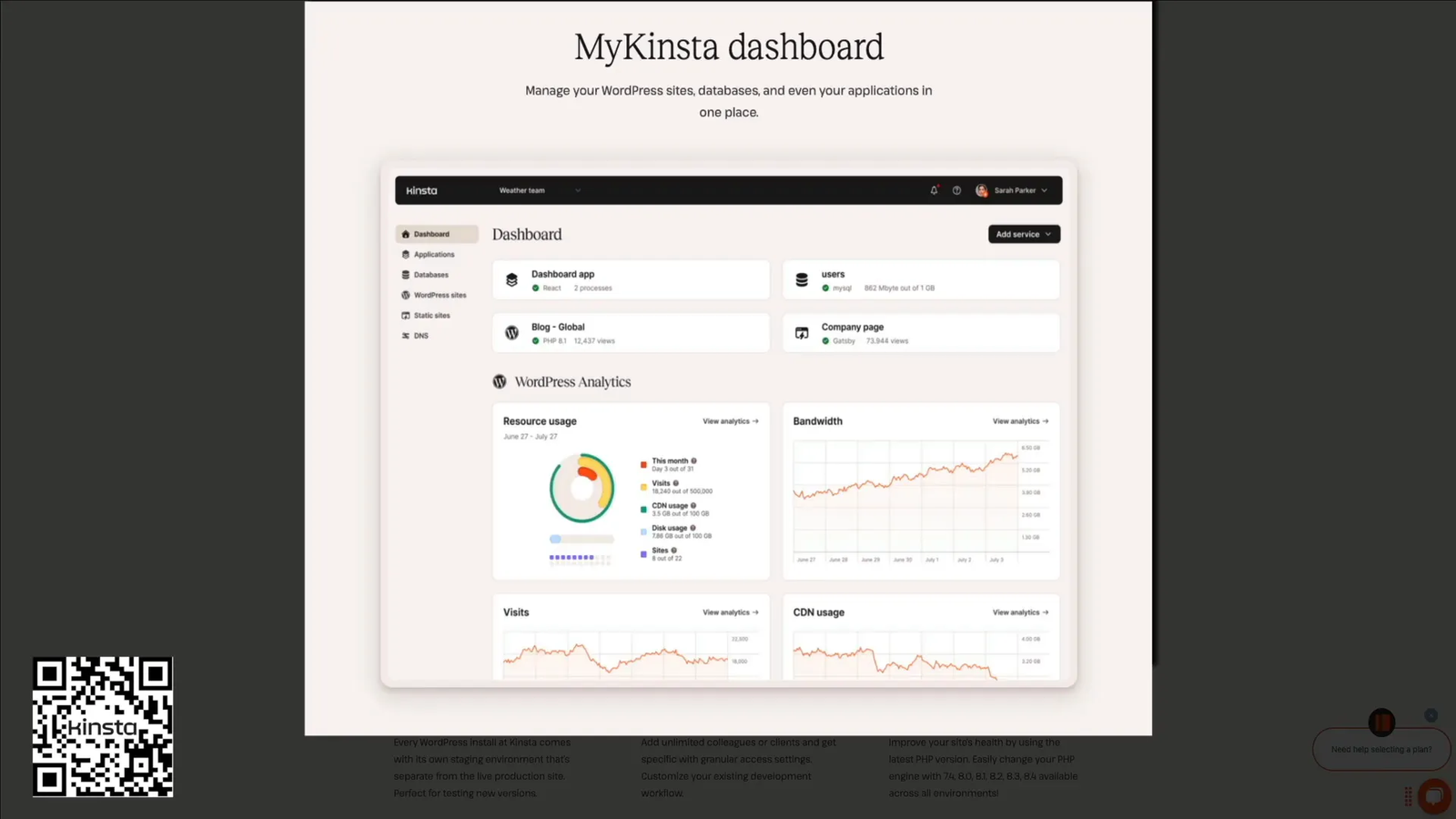 MyKinsta dashboard overview