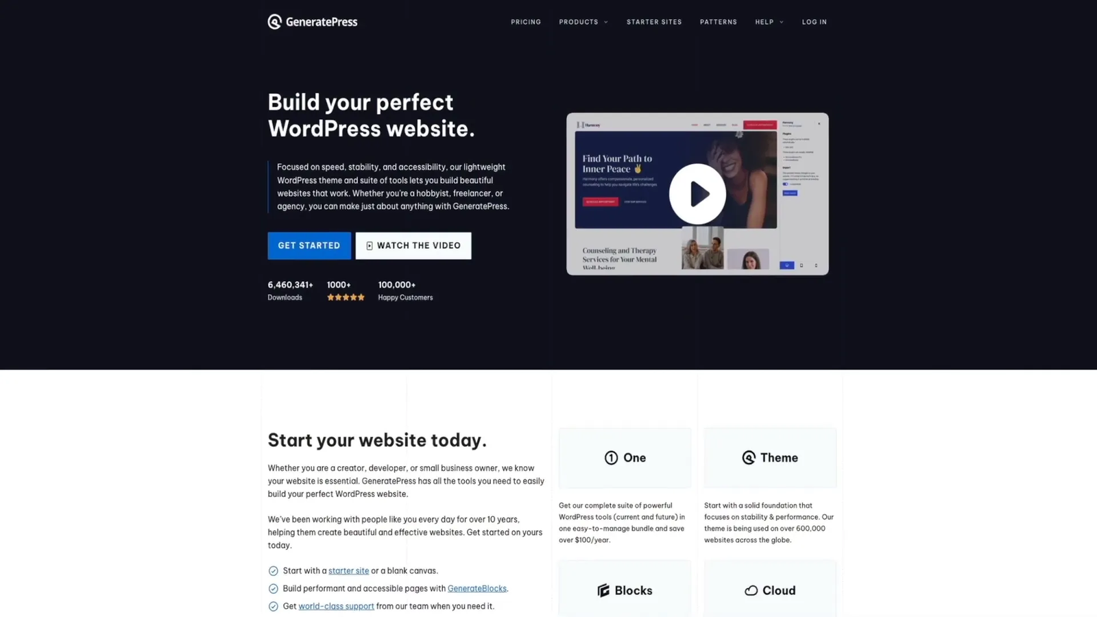 GeneratePress theme demo on WordPress dashboard
