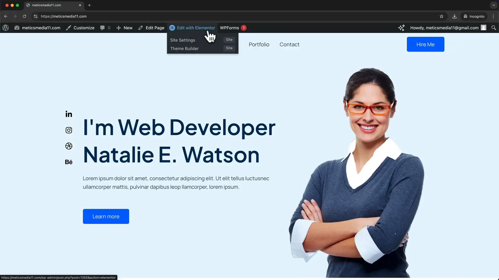 Opening Elementor page builder