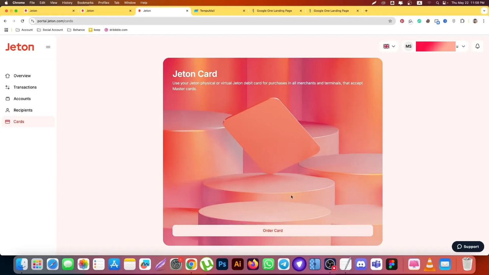 Virtual card details from Jeton wallet