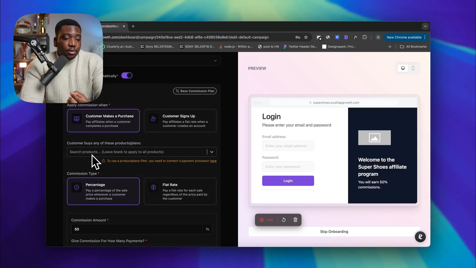 Commission settings in PushLap Growth