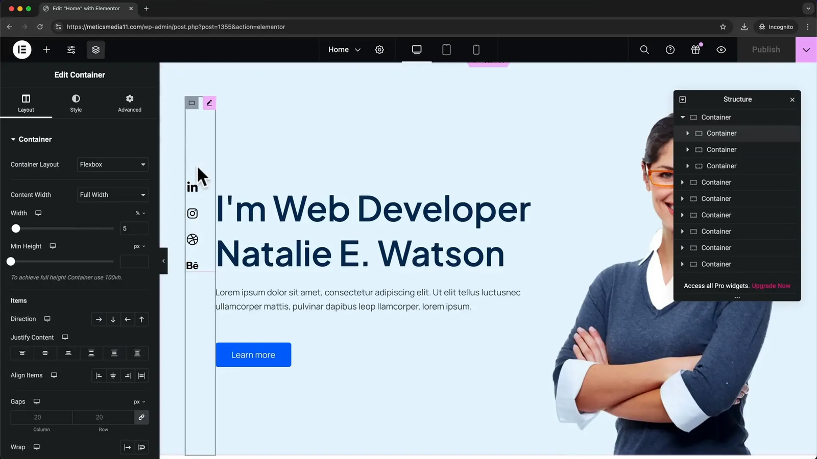 Elementor page structure overview