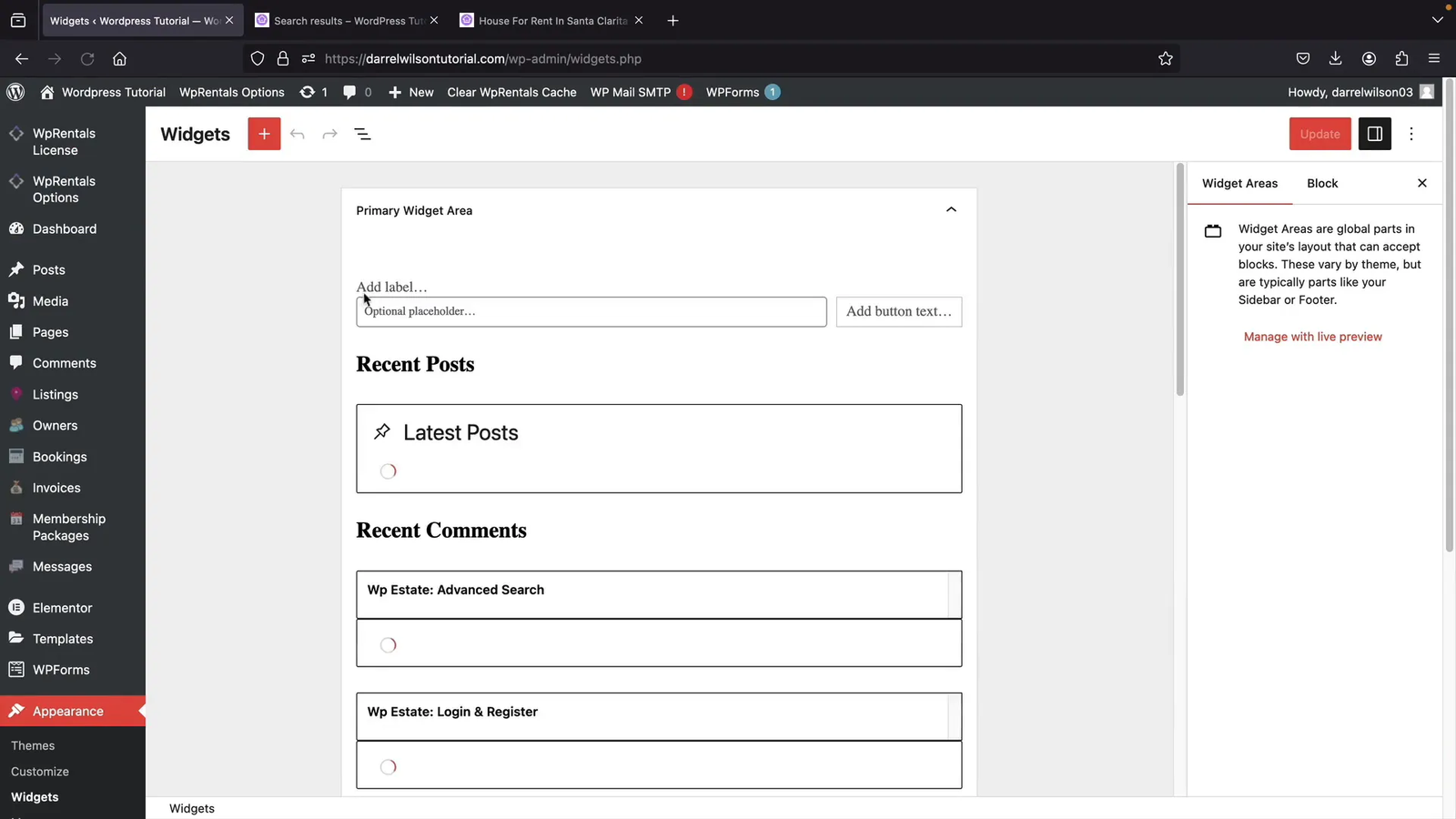 Widget editor with rental widgets added
