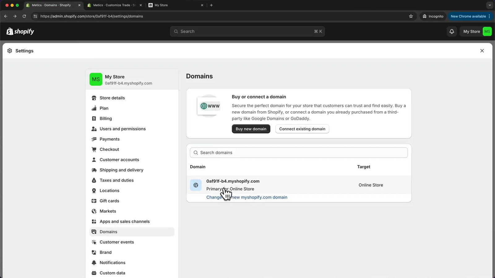 Purchasing a custom domain in Shopify