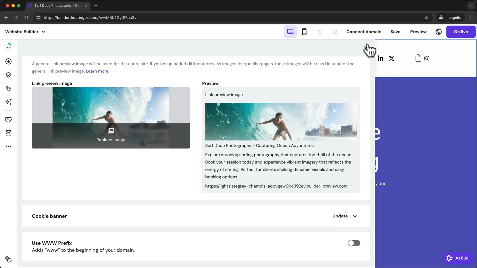 SEO settings and optimization interface