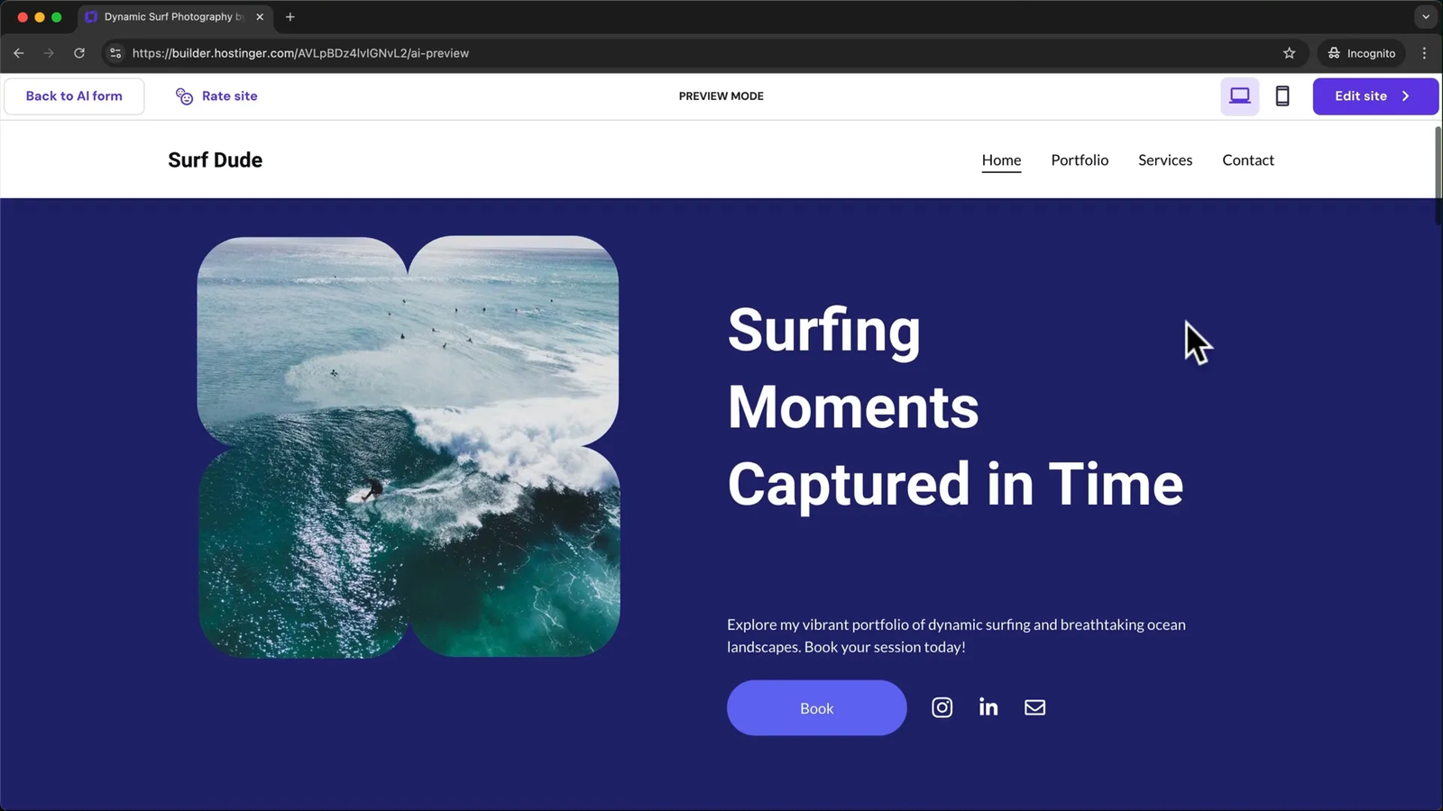 Preview of AI-generated website draft
