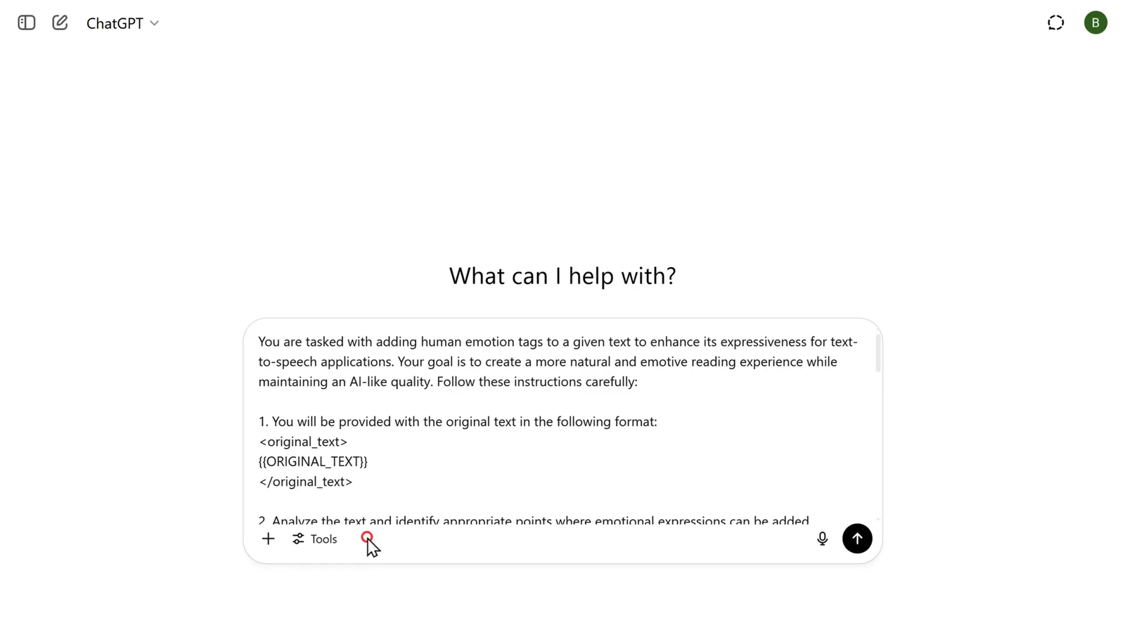 Using TagGPT to edit text for speech