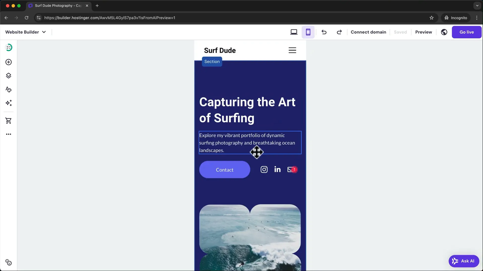 Mobile view optimization in Hostinger