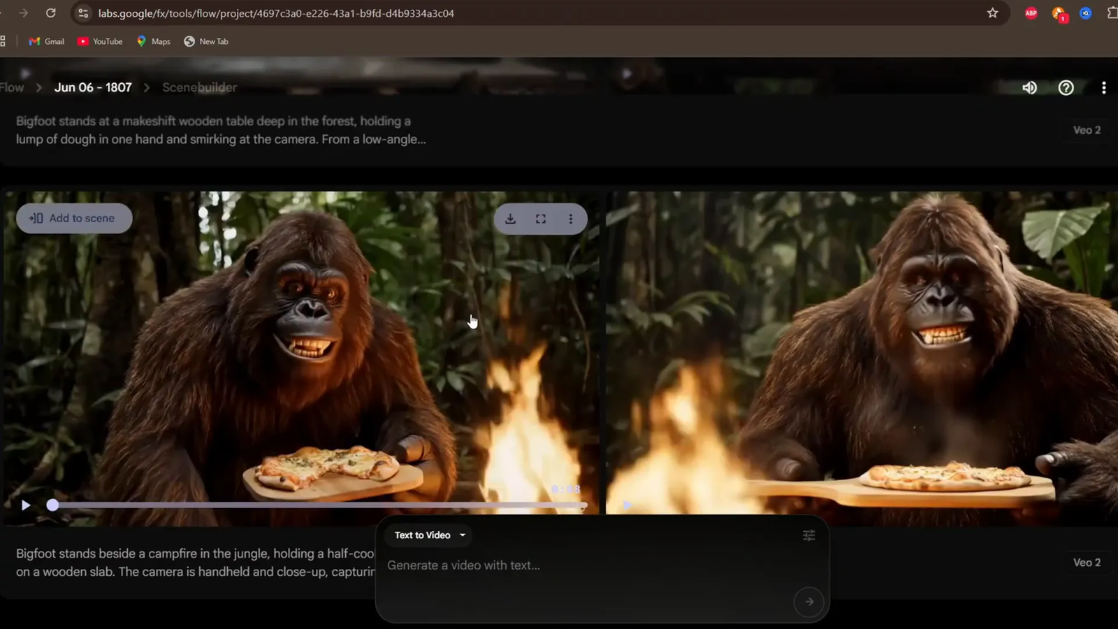 Example of AI-generated video scenes with cooking and outdoor vibes based on simple prompt