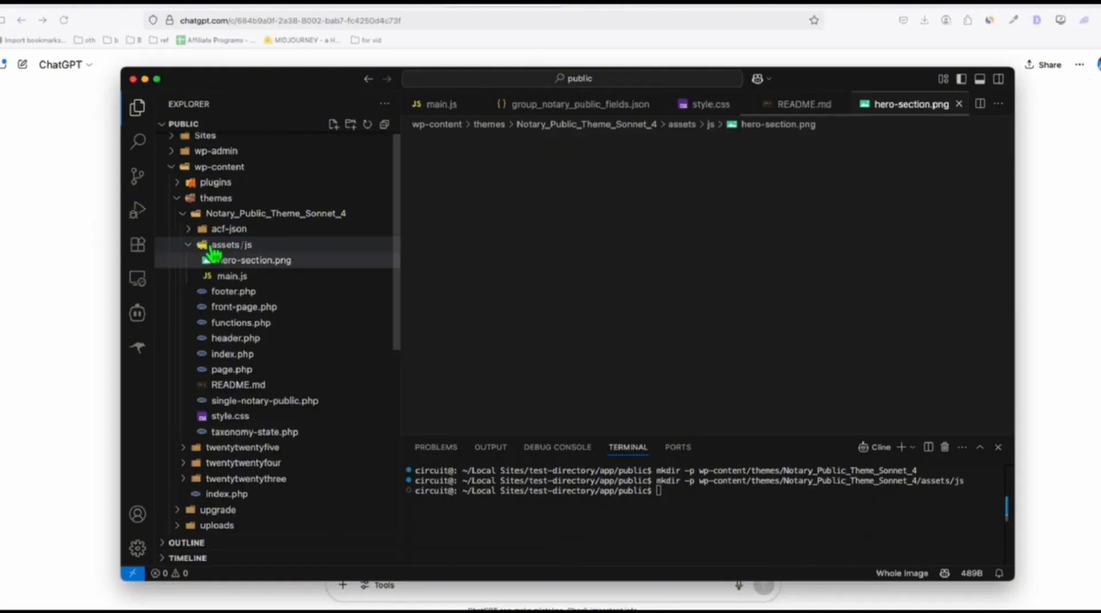 Adding hero section and logo images to WordPress theme assets folder