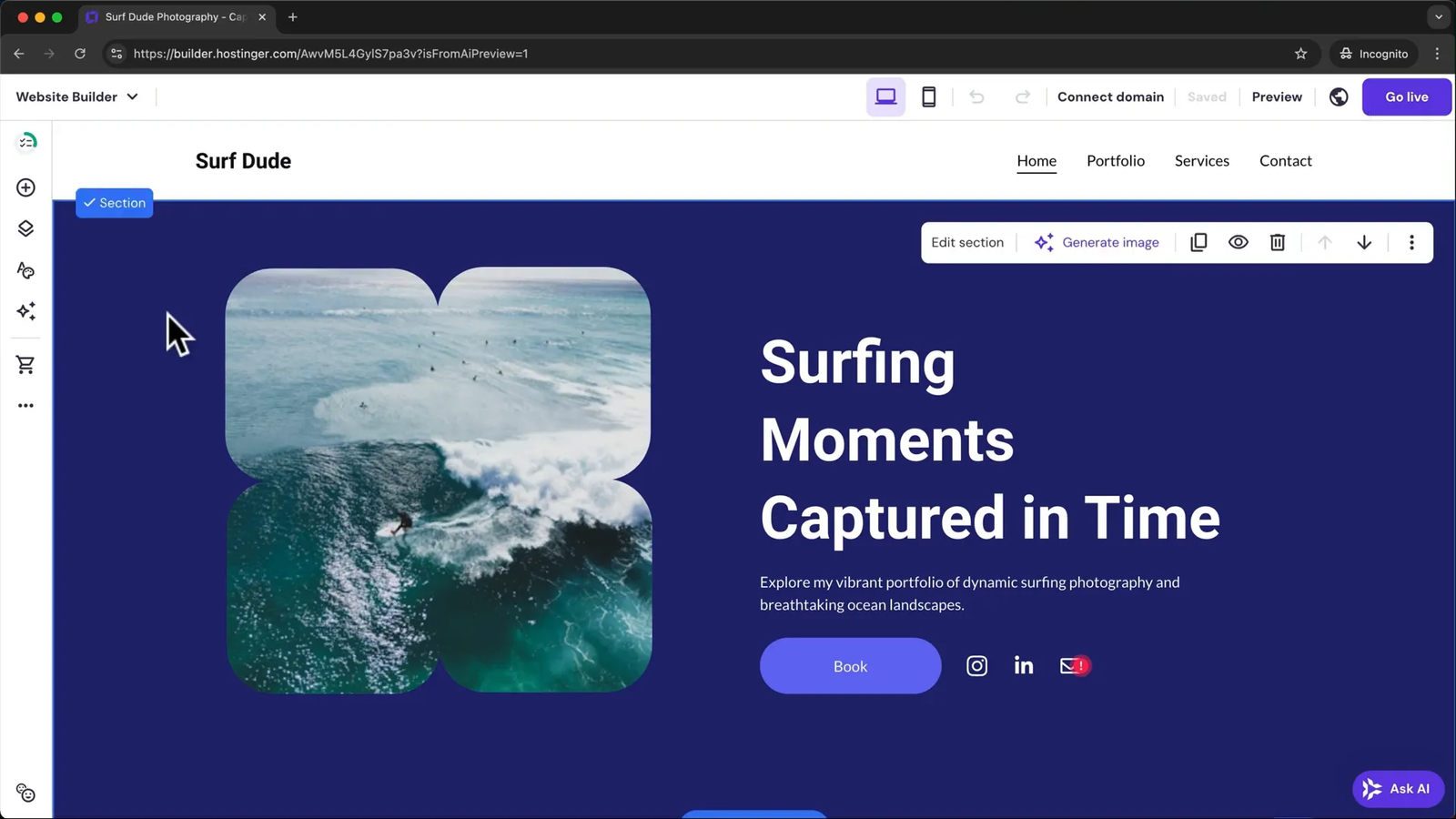 Editing text in Hostinger Website Builder
