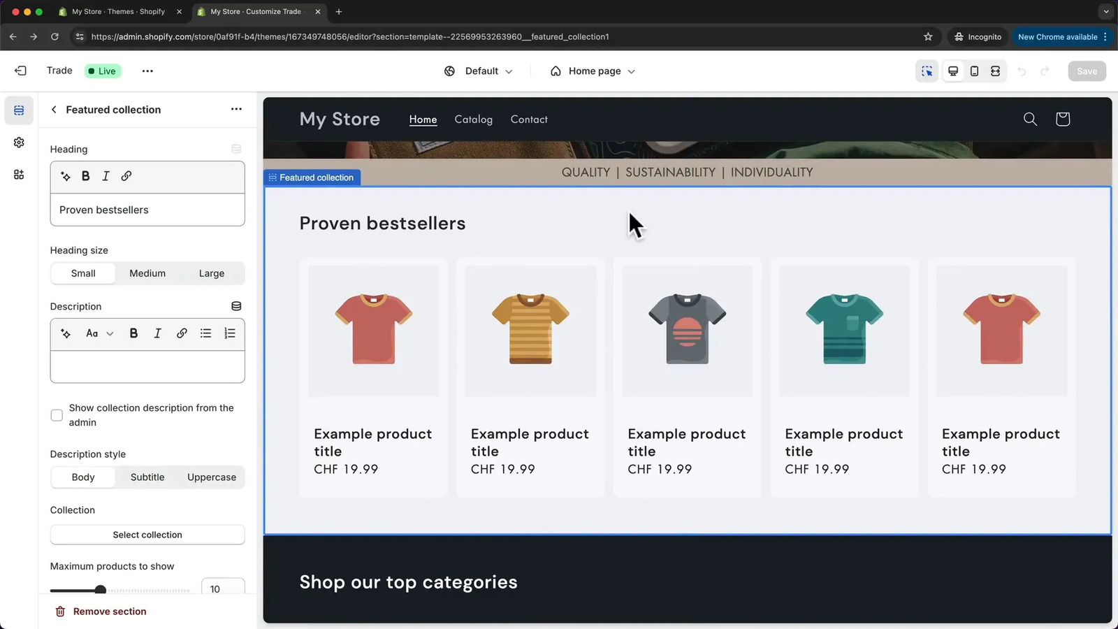 Featured collections and slideshow customization in Shopify
