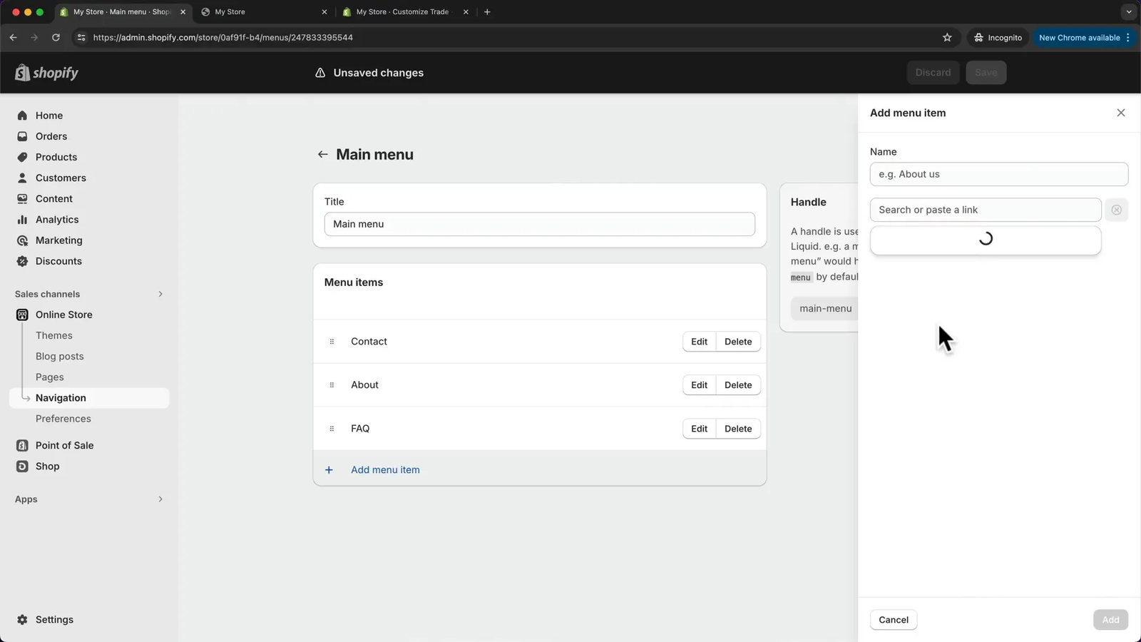 Shopify navigation menu with multi-level submenus