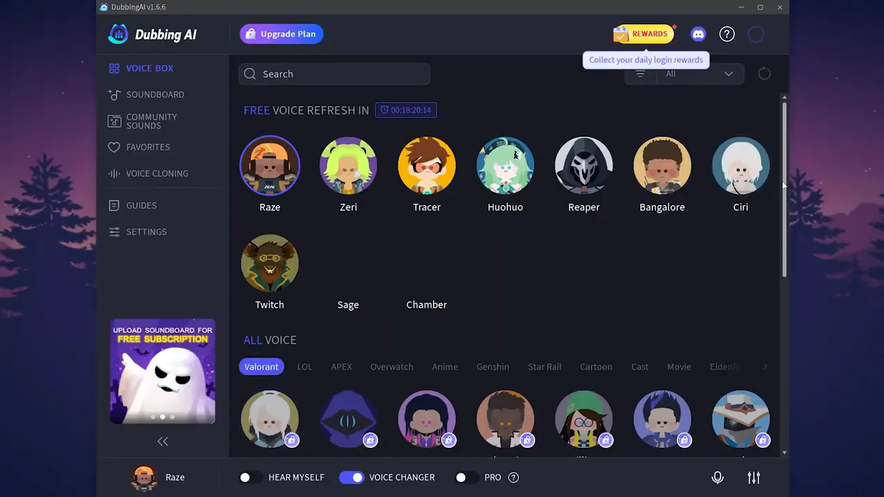 Dubbing AI interface showing voice selection and toggle options