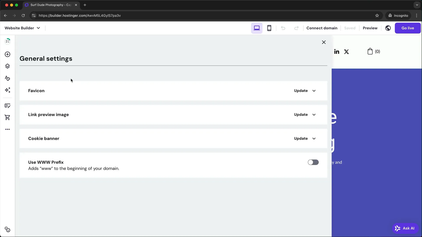 Uploading favicon and link preview image