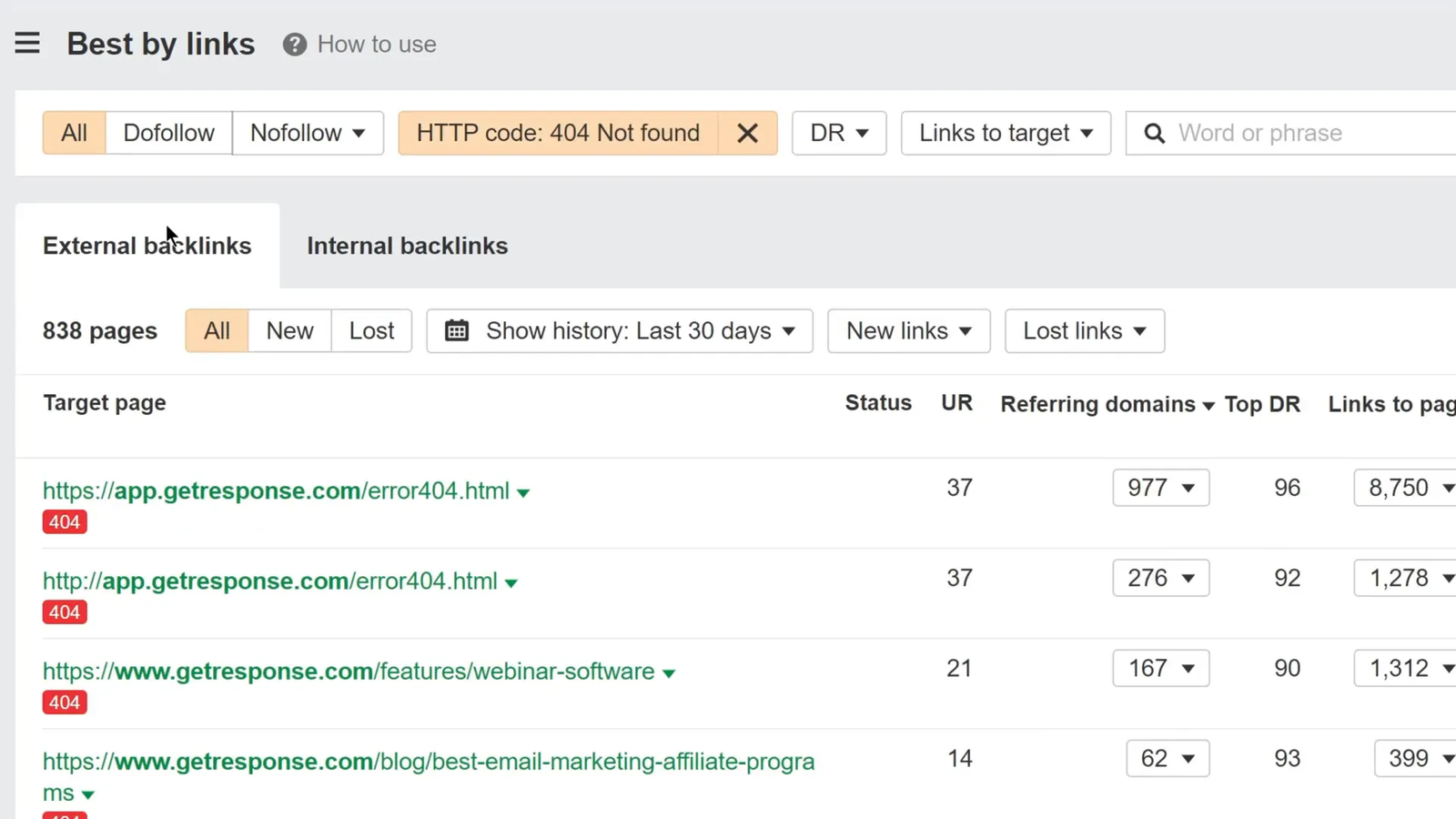 Broken pages with backlinks on GetResponse site