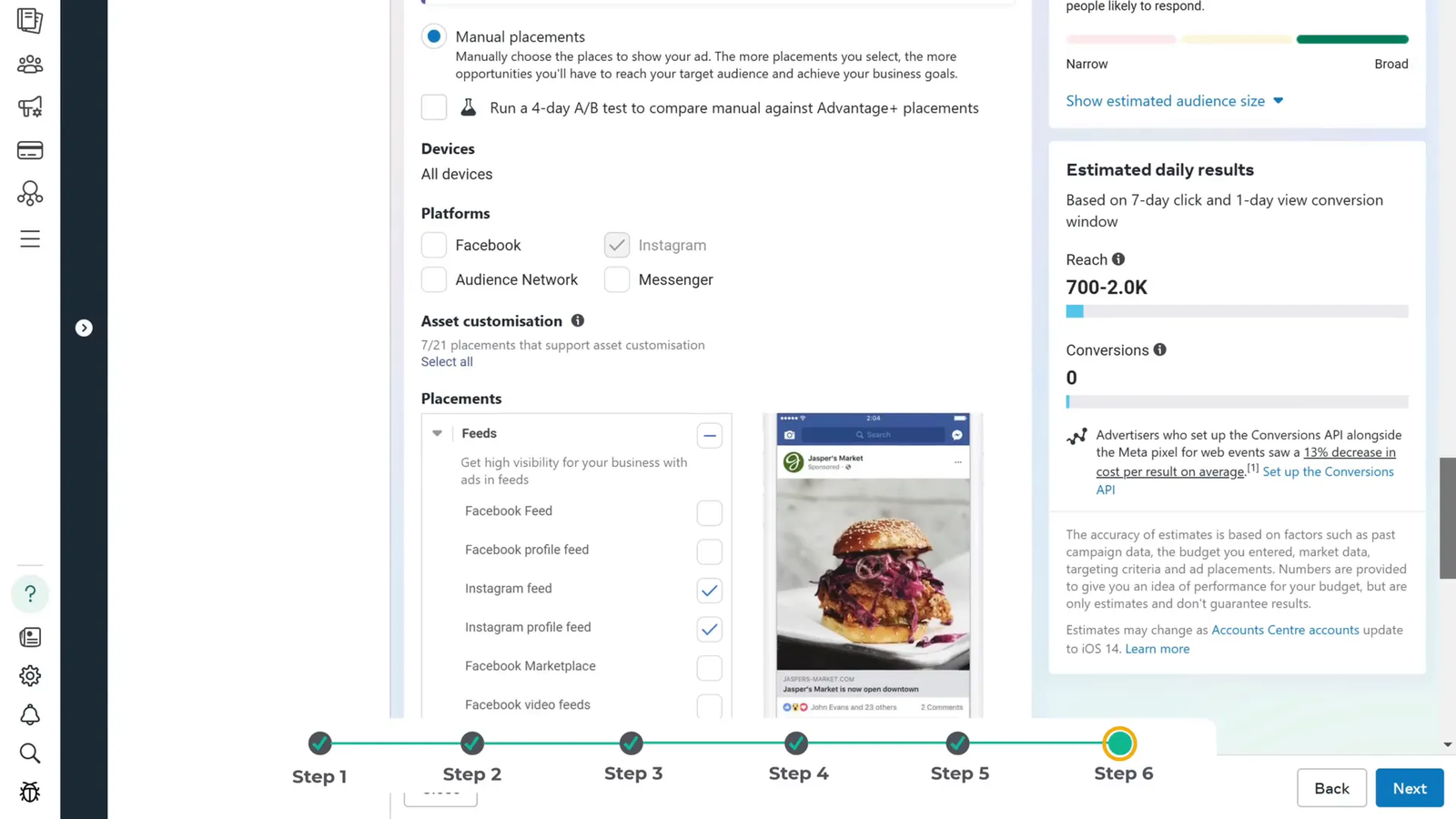 Selecting manual placements for Instagram ads