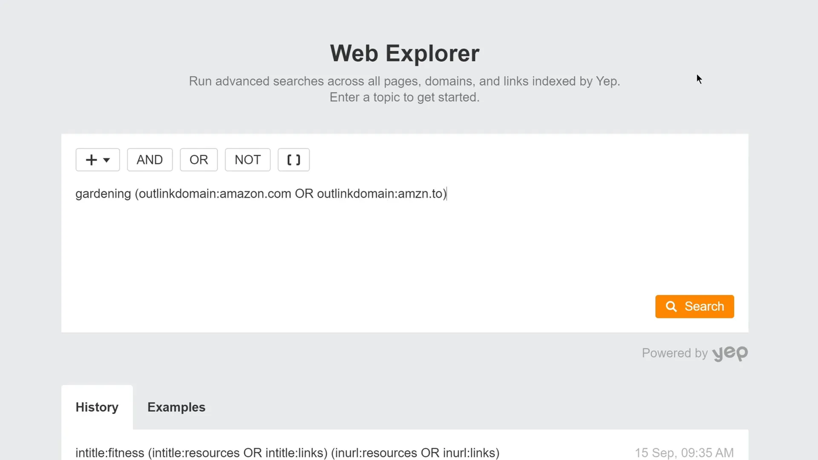 Web Explorer search for gardening pages linking to Amazon affiliate URLs