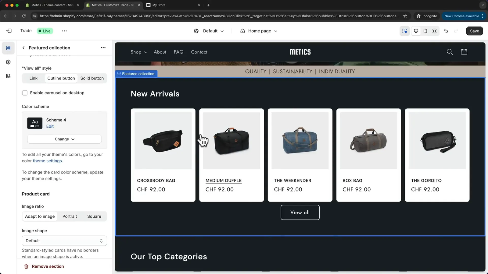 Changing colors and fonts in Shopify theme settings