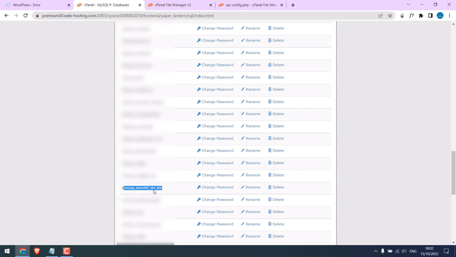 Changing database user password in cPanel
