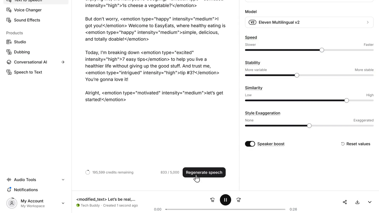 Adjusting stability to improve AI voice naturalness