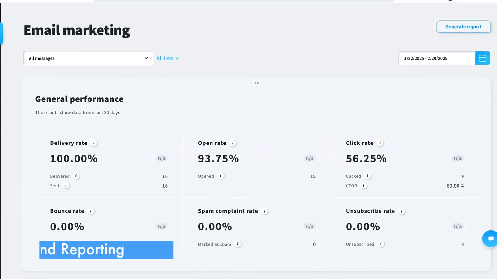 Viewing email and landing page analytics in GetResponse