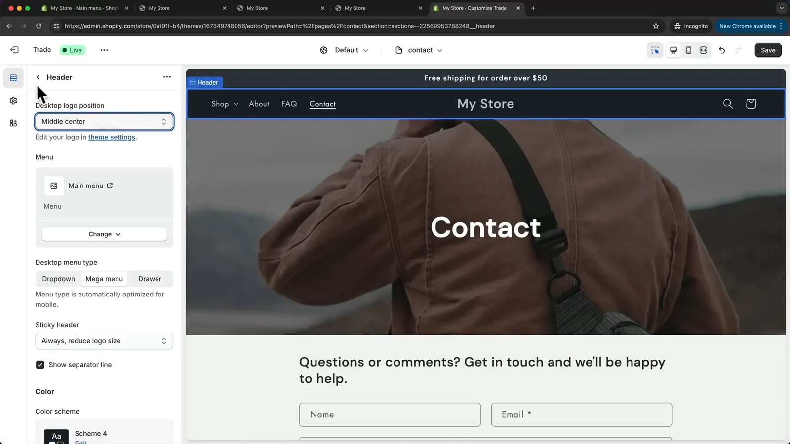 Uploading logo and favicon in Shopify theme settings
