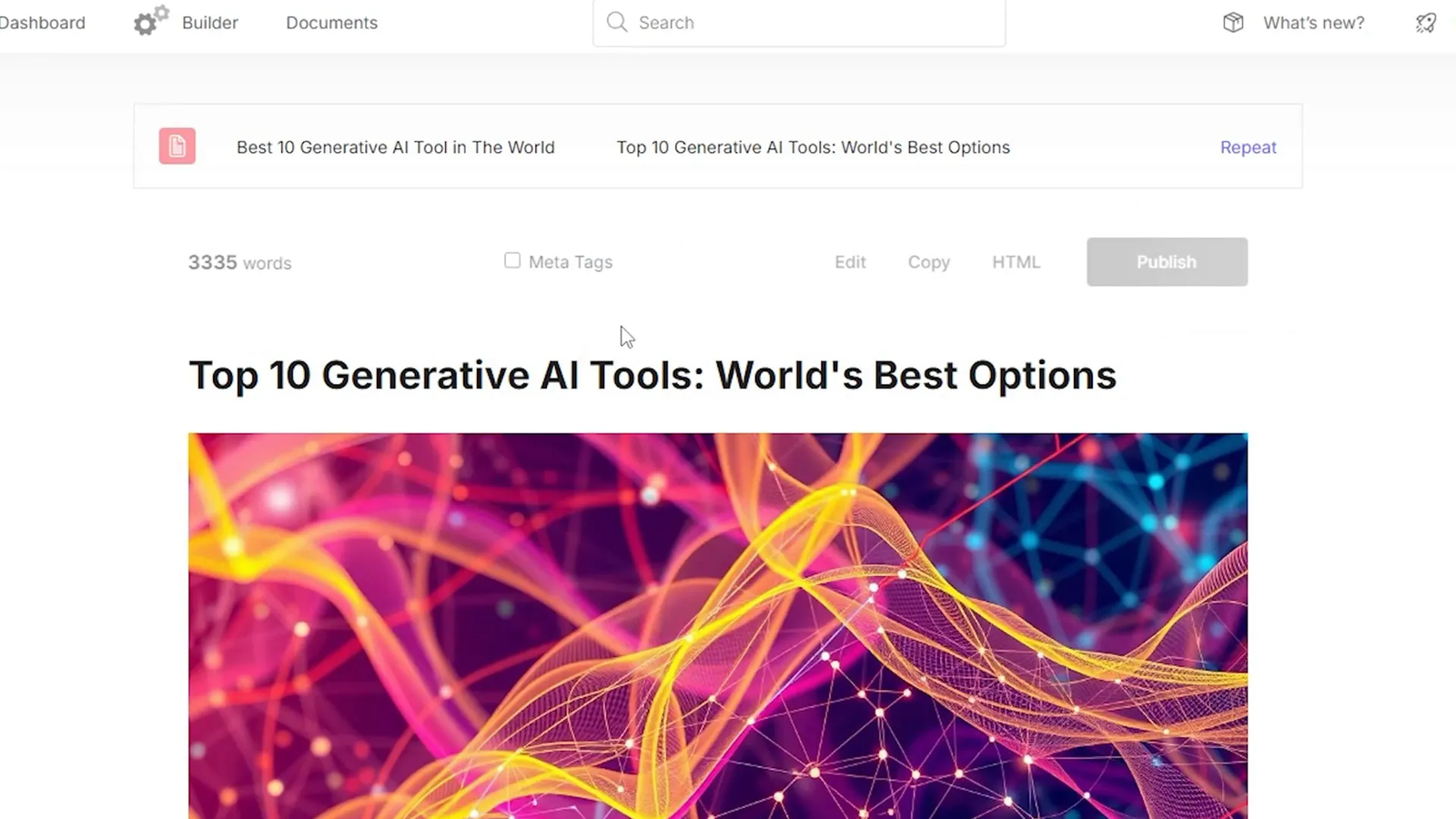 Generated article example with images, tables, and videos