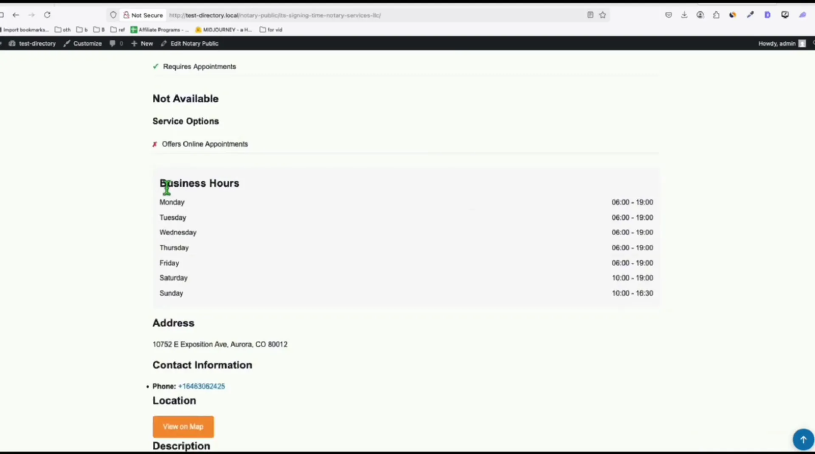Individual directory listing page with business details and images