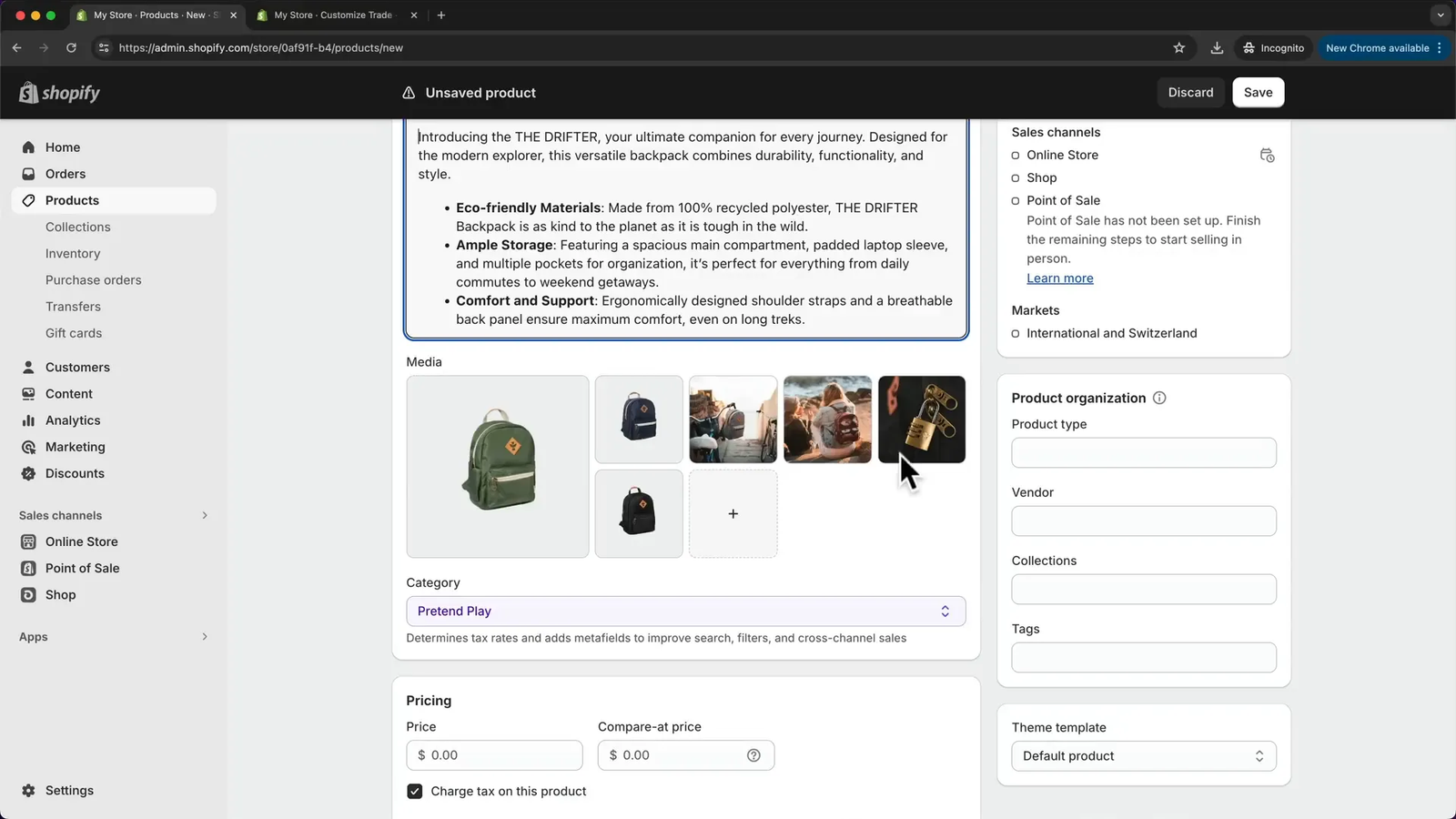 Adding a product with variants and images in Shopify