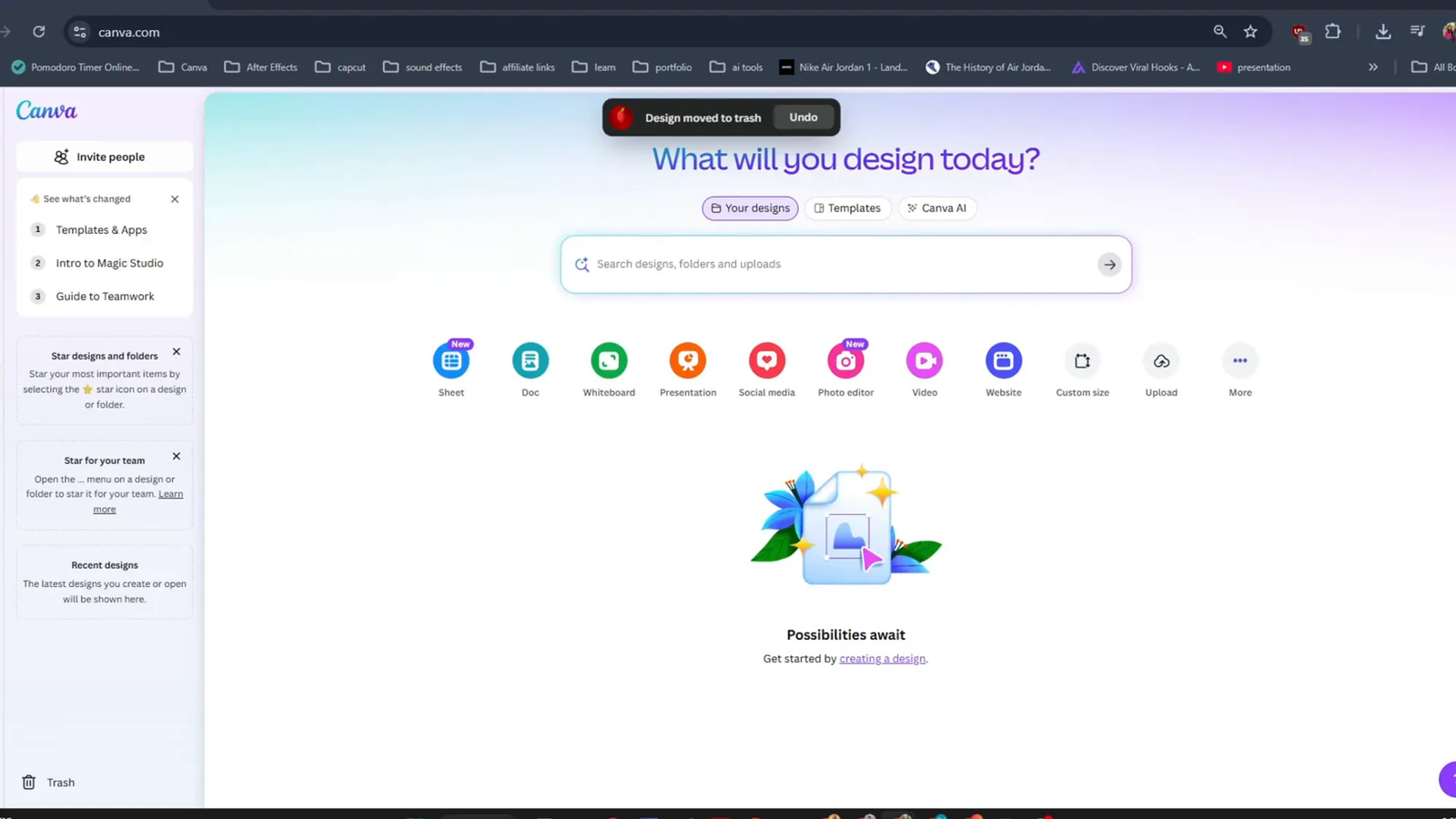 Canva homepage with Canva icon for Veo 3 AI video generation