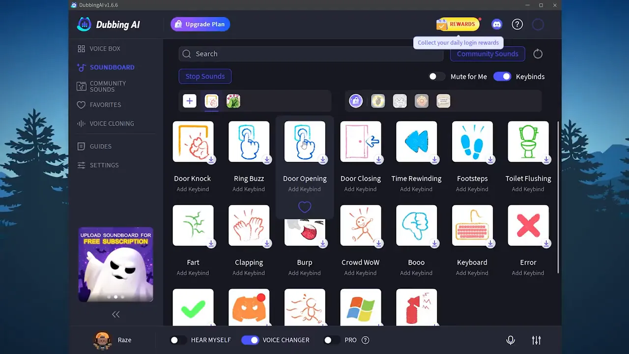 Dubbing AI soundboard with sound effects and search bar