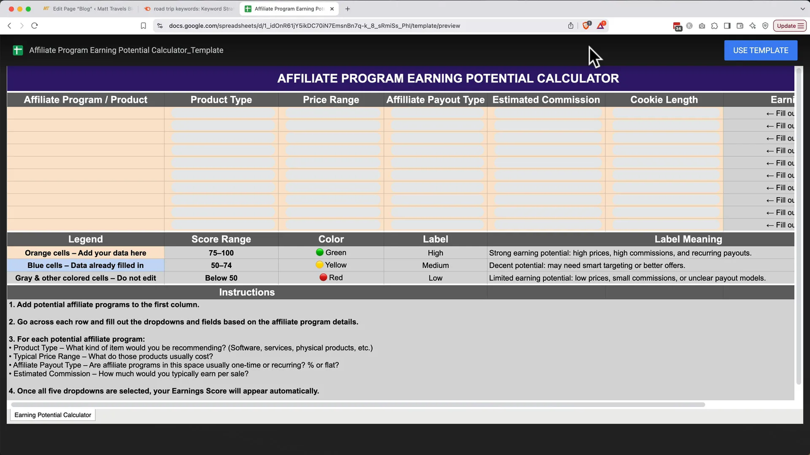 Affiliate program earning potential calculator spreadsheet