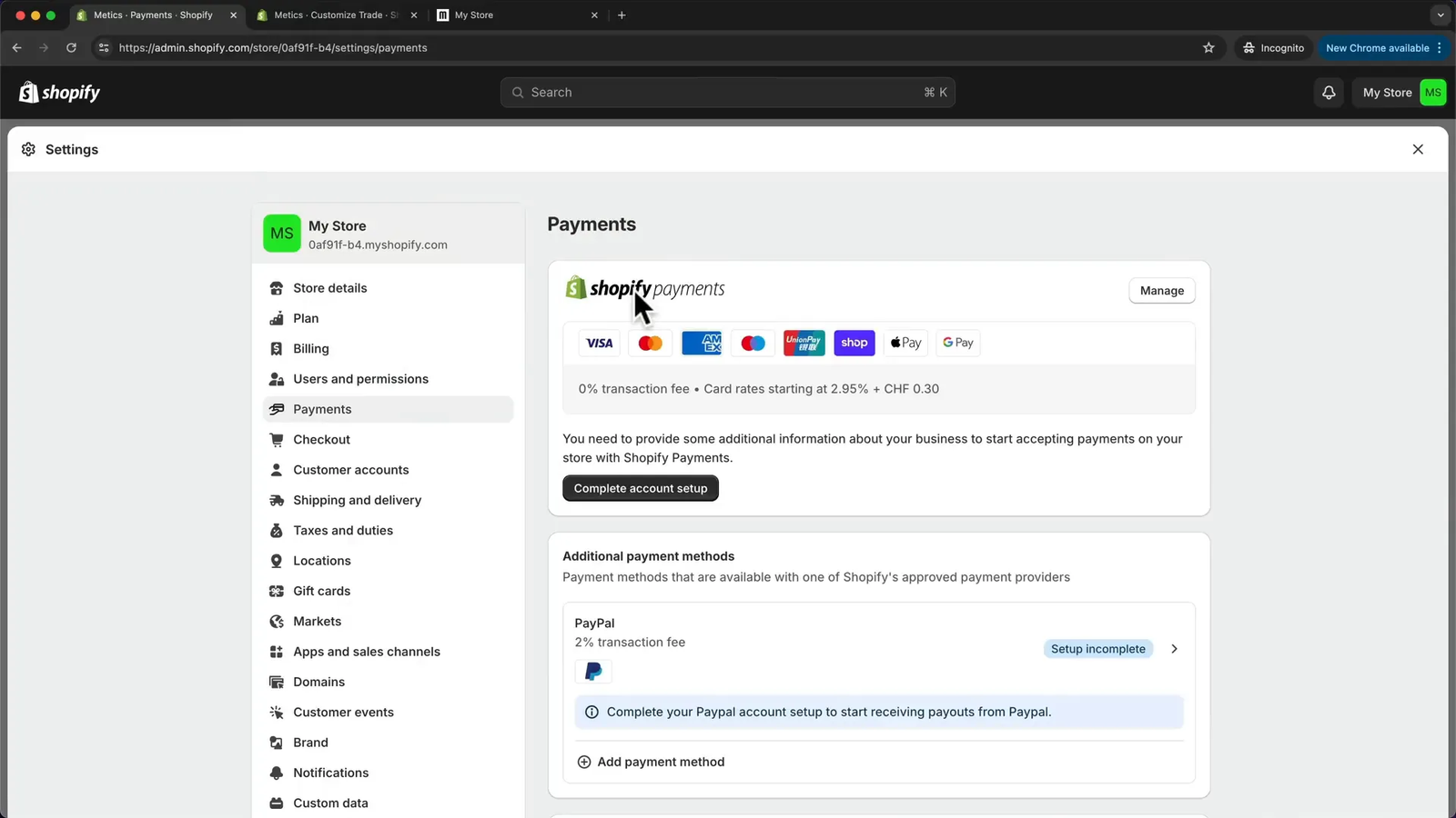 Setting up payment and shipping options in Shopify