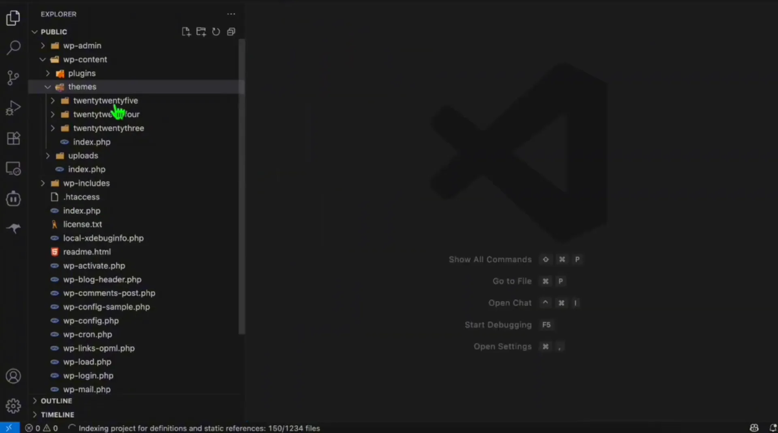 Visual Studio Code showing WordPress local files for directory theme development