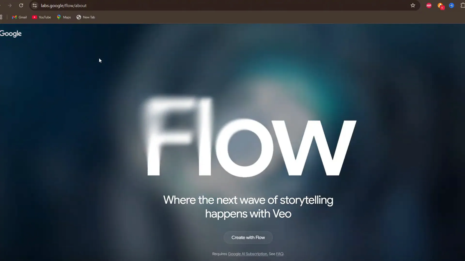 Google Labs website showcasing AI video generation tools