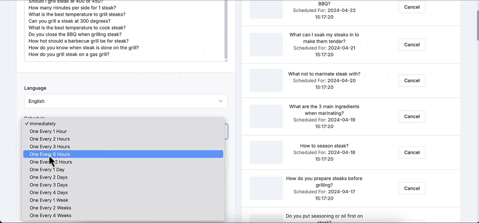 Post scheduler showing scheduling options and content customization