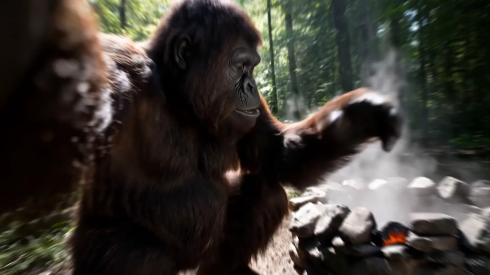 Close-up of text prompt for Bigfoot style video with casual jungle cooking dialogue