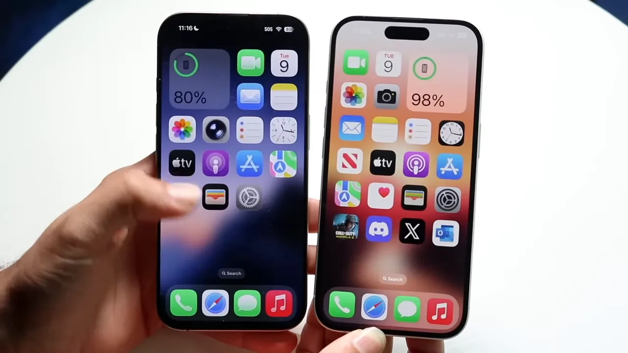 Close-up of the iPhone screen showing high brightness and smooth UI